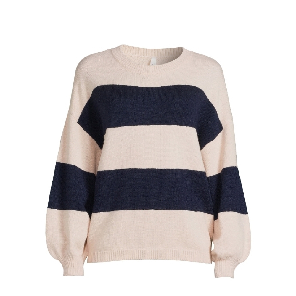 Dreamers, Women's Striped Sweater, Midweight, Peach/Navy, Size XS (Oversized)